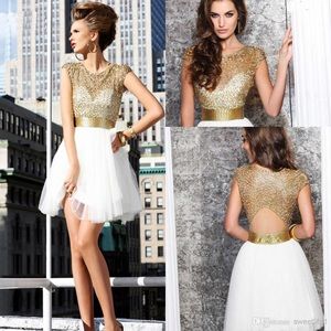 Tarik Ediz Gold and white dress
